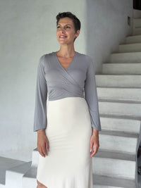 caraucci women's jersey steel light grey wrap shrug and top #color_stone