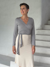 caraucci women's jersey steel light grey wrap shrug and top #color_stone