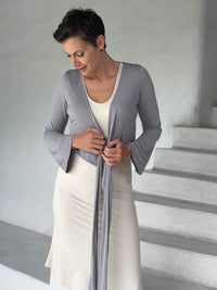 caraucci women's jersey steel light grey wrap shrug and top #color_stone