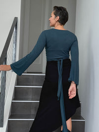 caraucci women's rayon jersey teal blue long sleeve ballet wrap shrug #color_teal