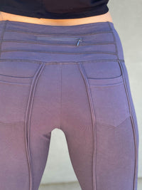 women's steel grey bamboo spandex pants with raised stitch details and 2 zipper pockets #color_steel