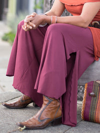 caraucci stretch jersey maroon wide-leg side slit full-length flow pants #color_wine