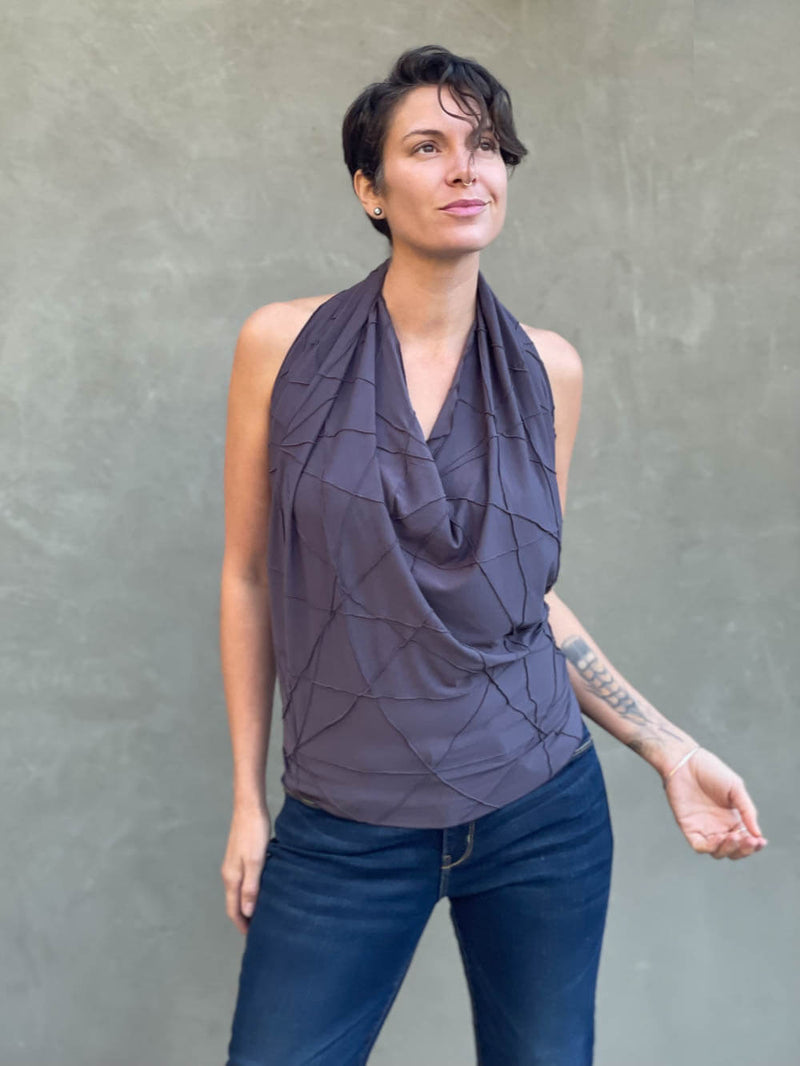 caraucci women's plant based rayon jersey steel grey versatile poncho can be worn multiple ways; dress, skirt, halter top #color_steel