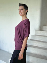 caraucci women's lightweight short sleeve purple loose fit top #color_jam