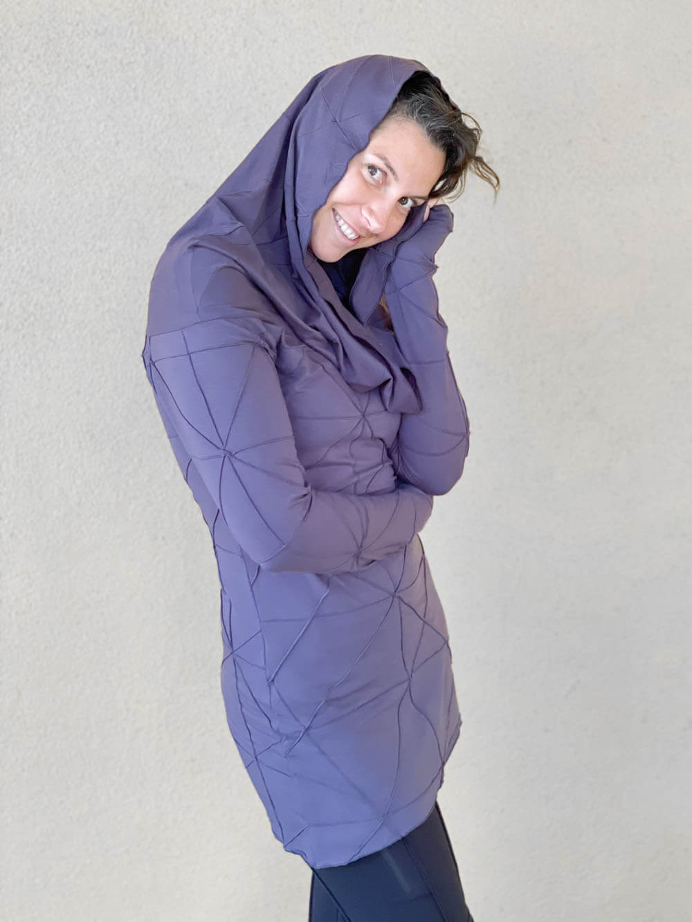 women's plant-based textured jersey long sleeve versatile cowl neck steel grey tunic with thumbholes #color_steel