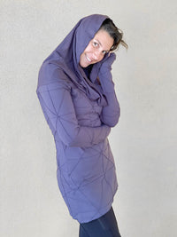 women's plant-based textured jersey long sleeve versatile cowl neck steel grey tunic with thumbholes #color_steel