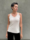 caraucci scoop neck cream tank top with cut out accents #color_cream