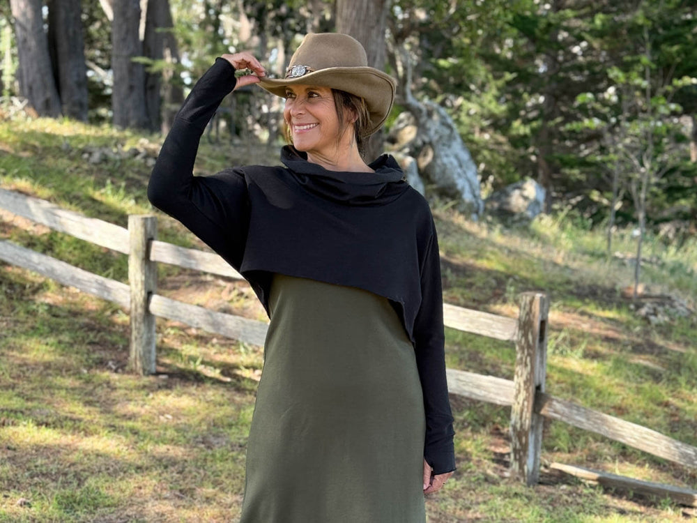 caraucci bamboo cotton fleece cowl neck long sleeve shrug