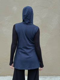 caraucci navy blue bamboo fleece hooded zipper vest with pockets #color_navy