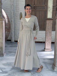 caraucci cotton jersey soft taupe long sleeve wrap ballet shrug #color_sahara