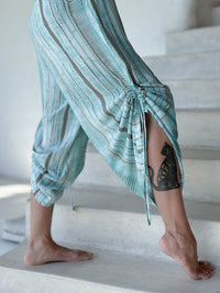 caraucci aqua, gray and white stripe ruched leg one-piece chiffon jumper #color_aqua