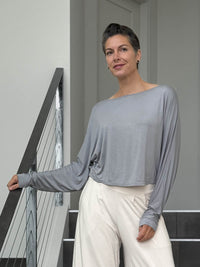 caraucci lightweight rayon jersey light grey long sleeve dolman top #color_stone