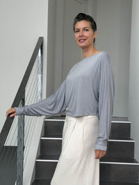 caraucci lightweight rayon jersey light grey long sleeve dolman top #color_stone