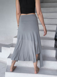 caraucci plant-based stretchy jersey convertible light gray asymmetrical midi skirt #color_stone