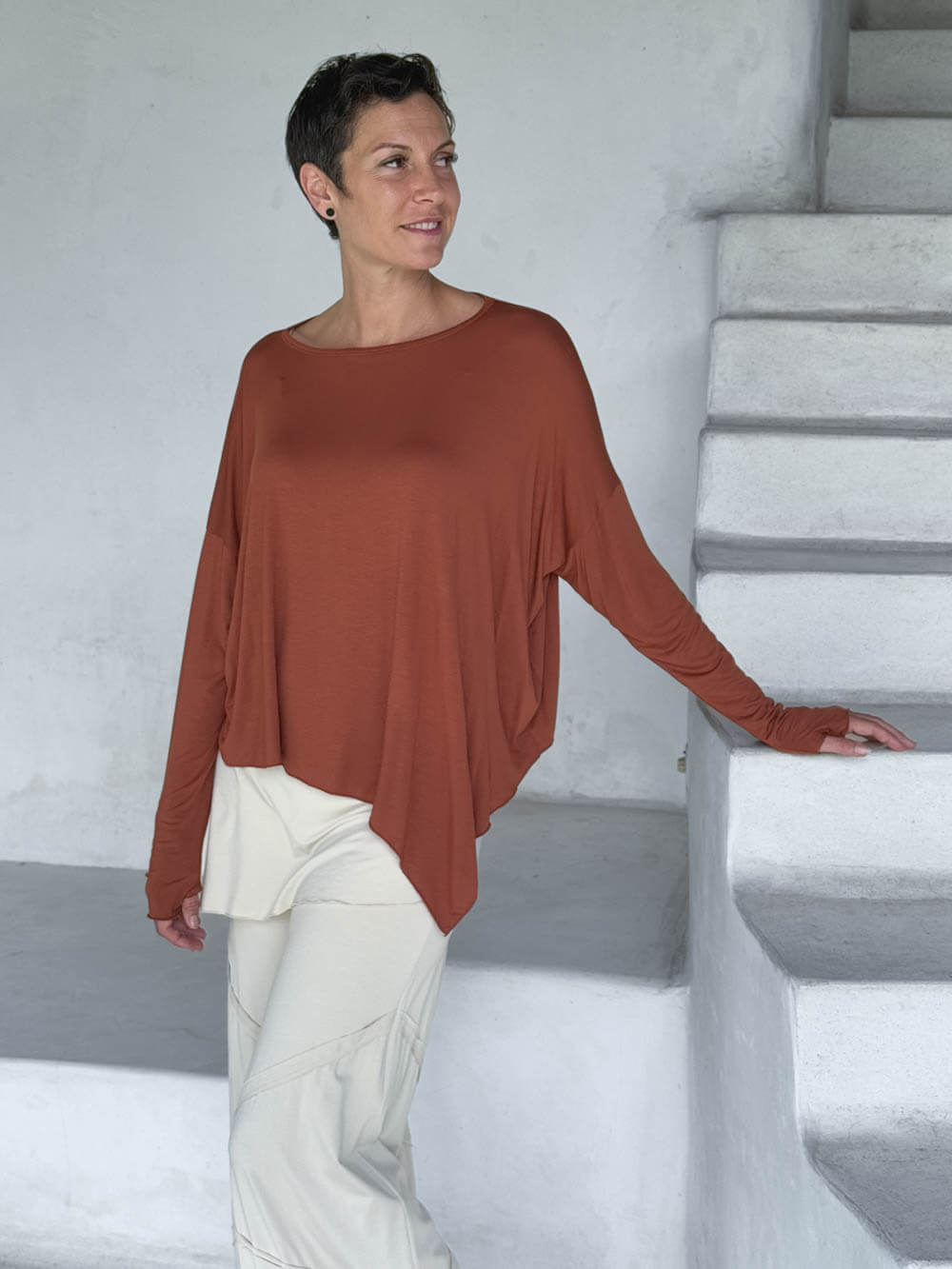 Long Sleeve Asymmetrical Top | Women's Oversized Top | CARAUCCI