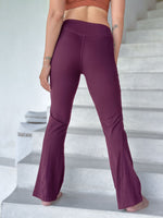 caraucci bamboo spandex flare purple stretch pants with detailed stitching #color_jam