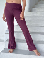 caraucci bamboo spandex flare purple stretch pants with detailed stitching #color_jam