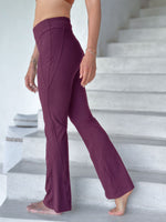 caraucci bamboo spandex flare purple stretch pants with detailed stitching #color_jam