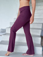 caraucci bamboo spandex flare purple stretch pants with detailed stitching #color_jam