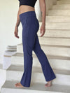 caraucci bamboo spandex flare navy blue stretch pants with detailed stitching #color_navy