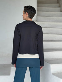 caraucci black bamboo fleece unstructured blazer jacket #color_black