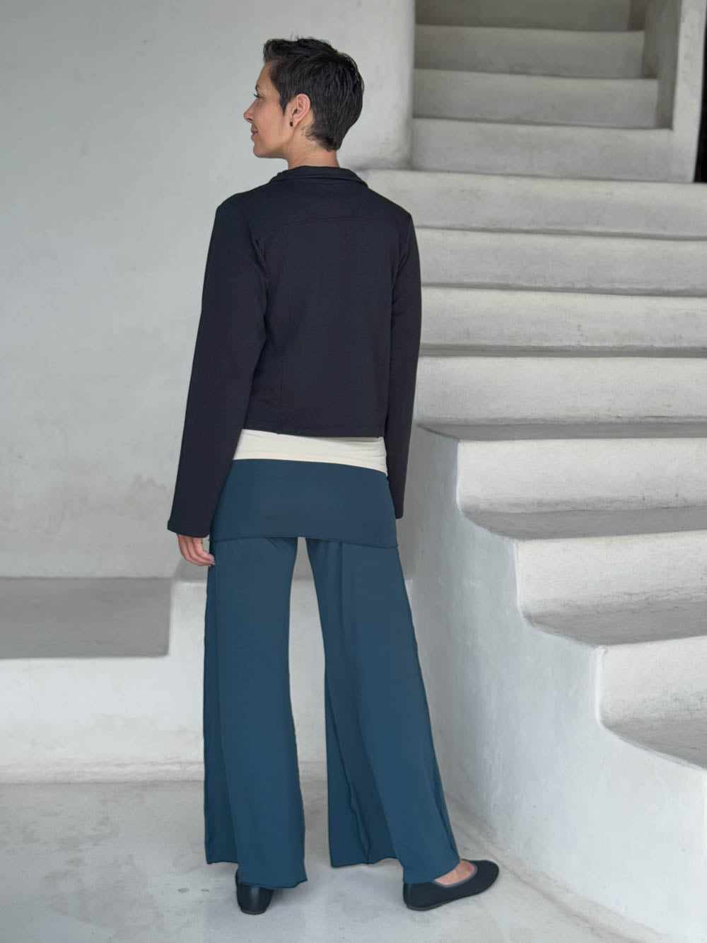 caraucci black bamboo fleece unstructured blazer jacket #color_black