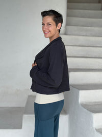 caraucci black bamboo fleece unstructured blazer jacket #color_black