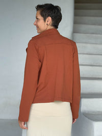 caraucci orange bamboo fleece unstructured blazer jacket #color_copper