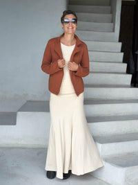 caraucci orange bamboo fleece unstructured blazer jacket #color_copper