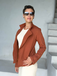 caraucci orange bamboo fleece unstructured blazer jacket #color_copper