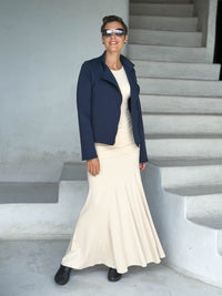 caraucci navy blue bamboo fleece unstructured blazer jacket #color_navy