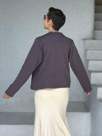 caraucci bamboo fleece steel grey unstructured blazer jacket  #color_steel