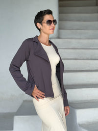 caraucci bamboo fleece steel grey unstructured blazer jacket  #color_steel