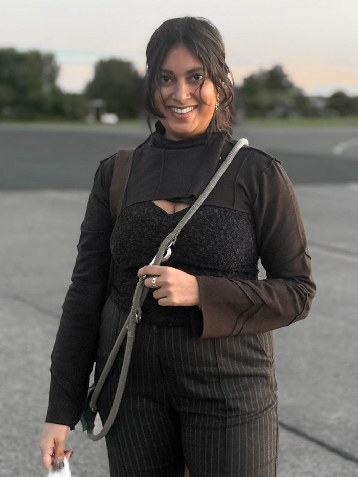 caraucci women's bamboo cotton fleece black bolero jacket with raised stitch detailing #color_black