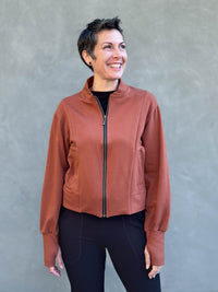 caraucci bamboo cotton fleece orange bomber jacket #color_copper