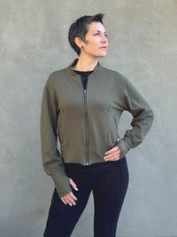 caraucci army green bamboo fleece bomber jacket #color_forest