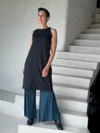 caraucci bamboo fleece black sleeveless tunic dress #color_black