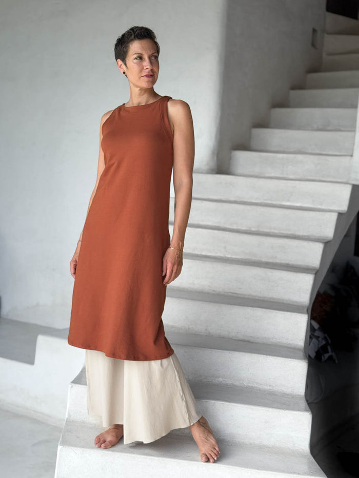 caraucci bamboo fleece orange sleeveless tunic dress #color_copper