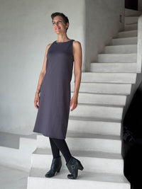 caraucci bamboo fleece steel gray sleeveless tunic dress and black pocket leggings #color_steel