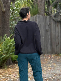 caraucci black bamboo cotton fleece eco-pullover sweatshirt with shawl collar #color_black