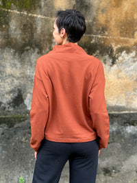 caraucci orange bamboo cotton fleece eco-pullover sweatshirt with shawl collar #color_copper