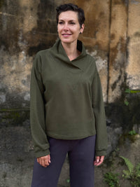 caraucci forest green bamboo cotton fleece eco-pullover sweatshirt with shawl collar #color_forest