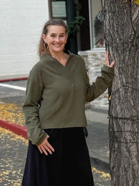 caraucci forest green bamboo cotton fleece eco-pullover sweatshirt with shawl collar #color_forest