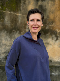 caraucci navy blue bamboo cotton fleece eco-pullover sweatshirt with shawl collar #color_navy