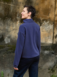 caraucci navy blue bamboo cotton fleece eco-pullover sweatshirt with shawl collar #color_navy