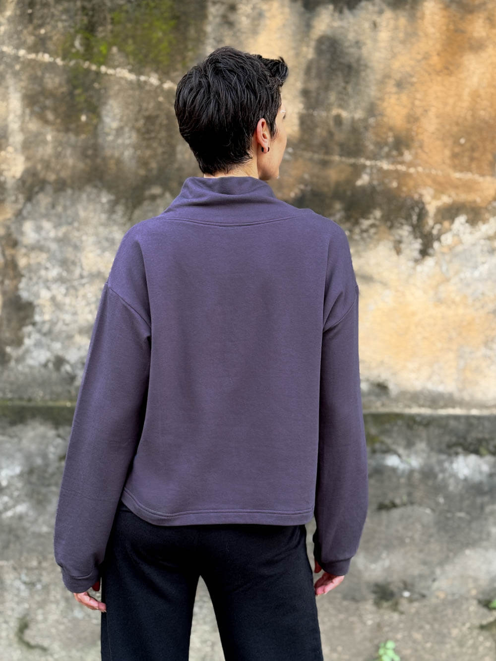 caraucci steel grey bamboo cotton fleece eco-pullover sweatshirt with shawl collar #color_steel