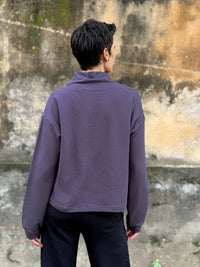 caraucci steel grey bamboo cotton fleece eco-pullover sweatshirt with shawl collar #color_steel