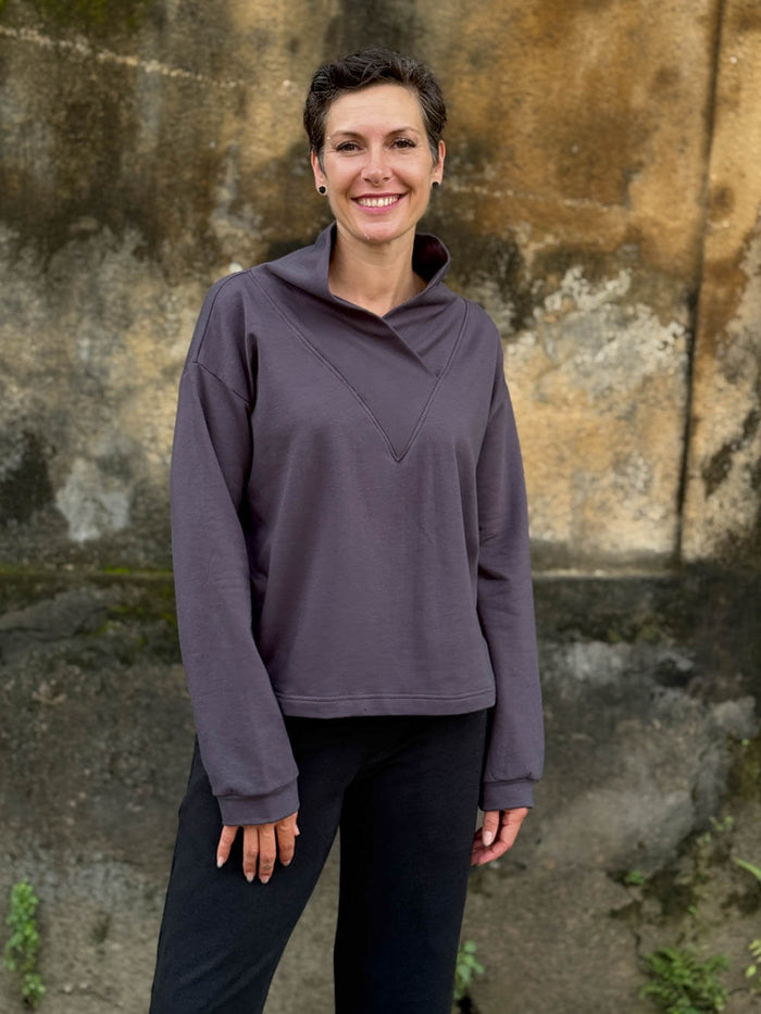 caraucci steel grey bamboo cotton fleece eco-pullover sweatshirt with shawl collar #color_steel