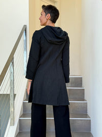 caraucci black bamboo fleece hooded jackets with pocket #color_black