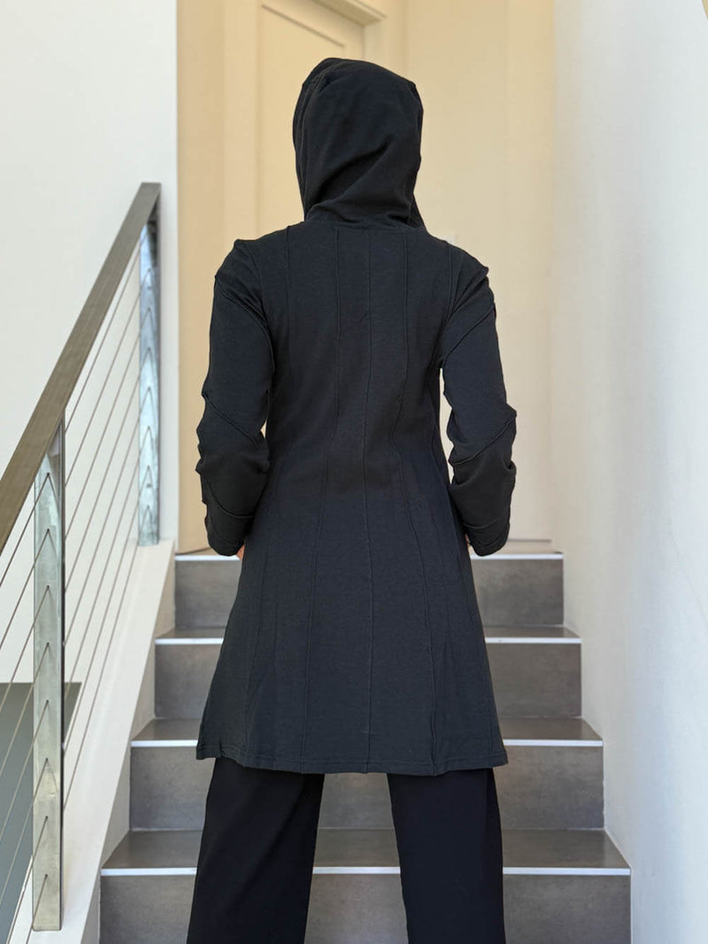 caraucci black bamboo fleece hooded jackets with pocket #color_black